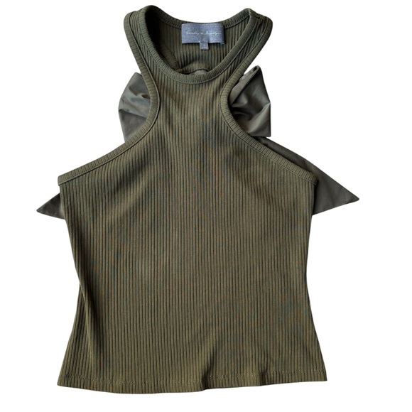 Ribbed Tank Anthropologie Sunday In Brooklyn Racer-back Bow Size S Olive - Picture 3 of 7